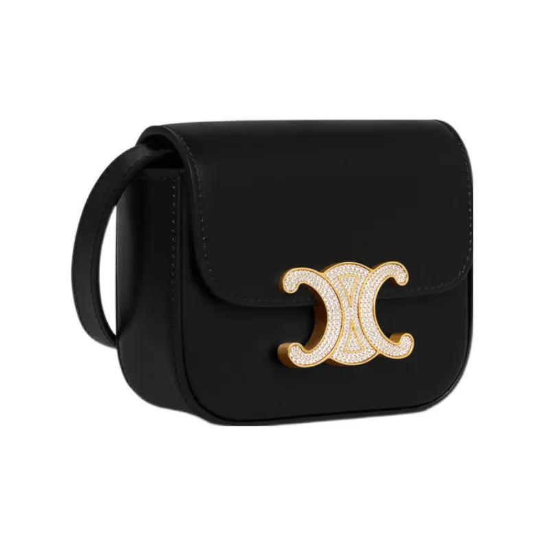 CELINE Triomphe Shiny Calfskin Shoulder Bag Crossbody Bag Mini Women's Black-2