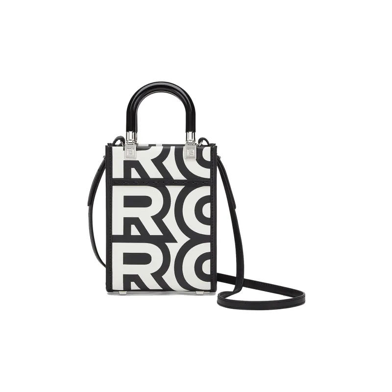 FENDI Sunshine Cow Leather Tote Bag Shopping Bag Shoulder Bag Crossbody Bag Handbag Mini Women's White/Black-2