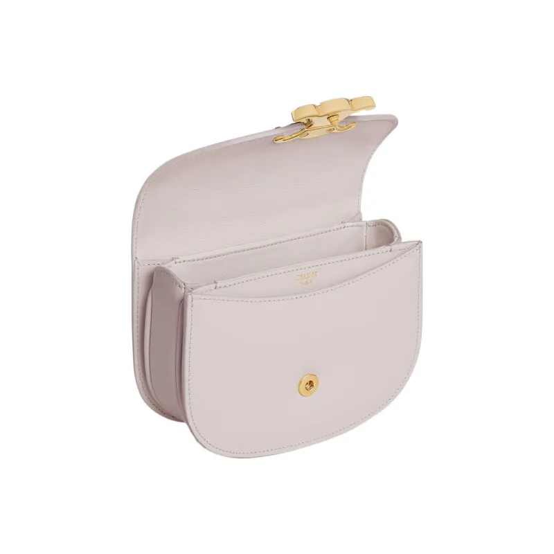 CELINE BesaceTriomphe Shiny Calfskin Shoulder Bag Crossbody Bag Handbag Mini Women's White-3