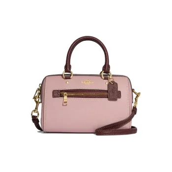 COACH Rowan Cross Stitch Leather Briefcase Shoulder Bag Crossbody Bag Handbag Mini Women's Pink & Burgundy