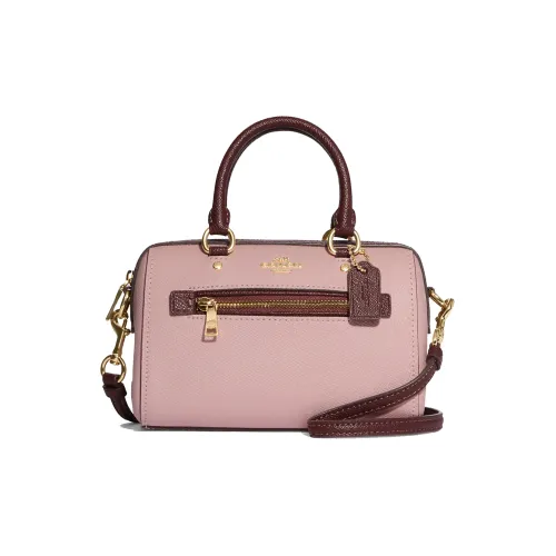 COACH Rowan Cross Stitch Leather Briefcase Shoulder Bag Crossbody Bag Handbag Mini Women's Pink & Burgundy