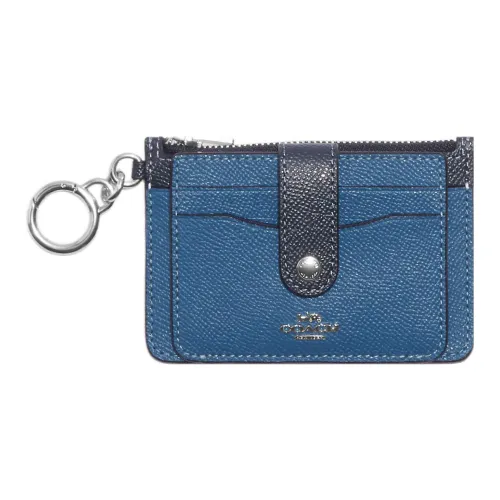 COACH Card Case Cross-Stitch Leather Business Card Holder Mini Women's Sky Blue