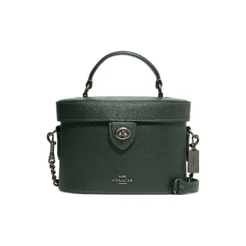 COACH Kay Cross Stitch Leather Shoulder Bag Crossbody Bag Handbag Small Size Women's Dark Green