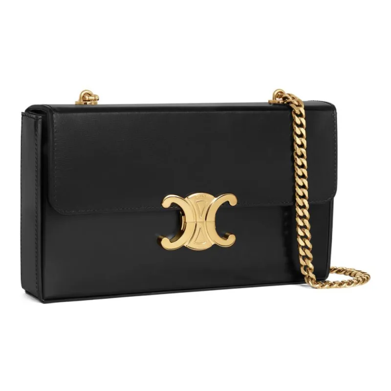 CELINE Triomphe Cow Leather Crossbody Bag Shoulder Bag Women's Black-1