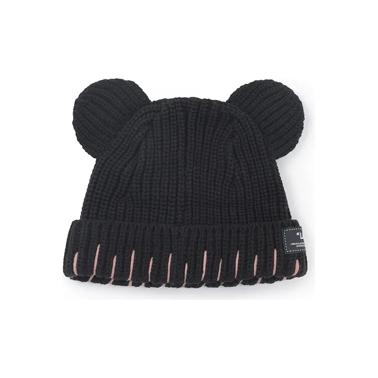LAMLICKA Knitted Fabric Beanies Unisex Black-1