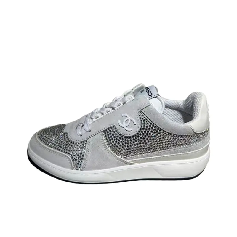 CHANEL Low Top Stylish Skateboarding Shoes Women's Light Gray-0