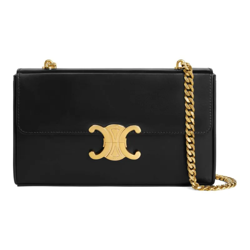 CELINE Triomphe Cow Leather Crossbody Bag Shoulder Bag Women's Black-0