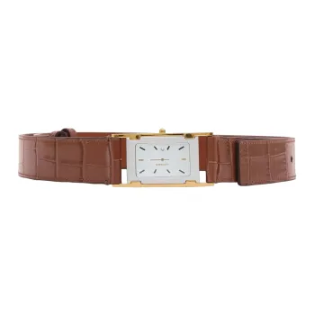 Burberry Crocodile Pattern Embossed Smooth Buckle Belt Men's Brown Width: 3cm
