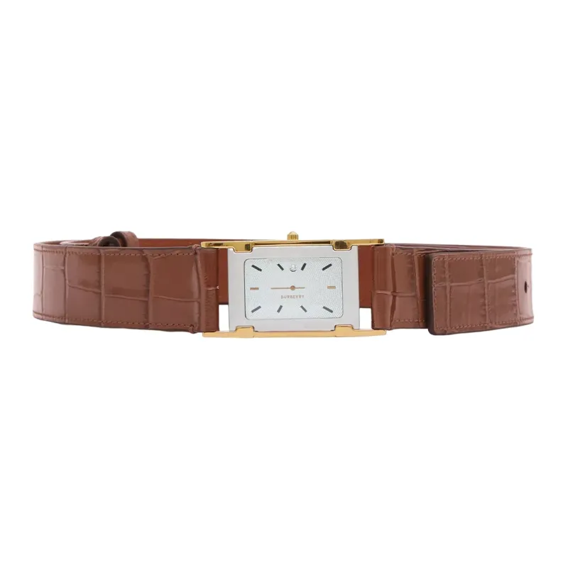 Burberry Crocodile Pattern Embossed Smooth Buckle Belt Men's Brown Width: 3cm-0