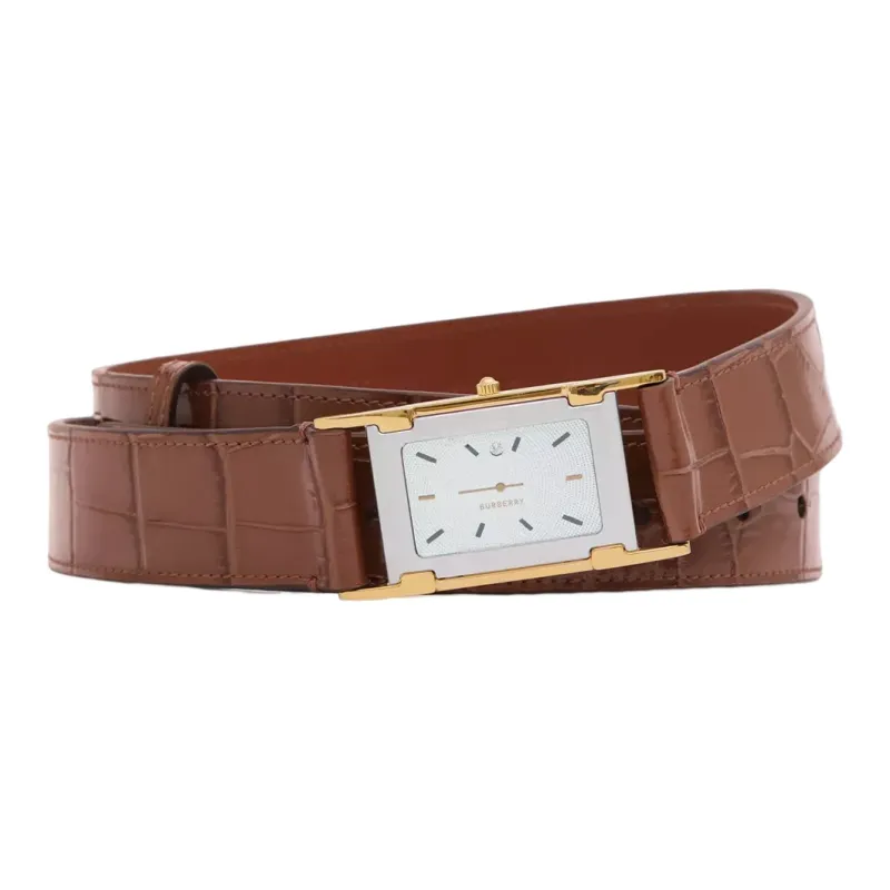 Burberry Crocodile Pattern Embossed Smooth Buckle Belt Men's Brown Width: 3cm-1