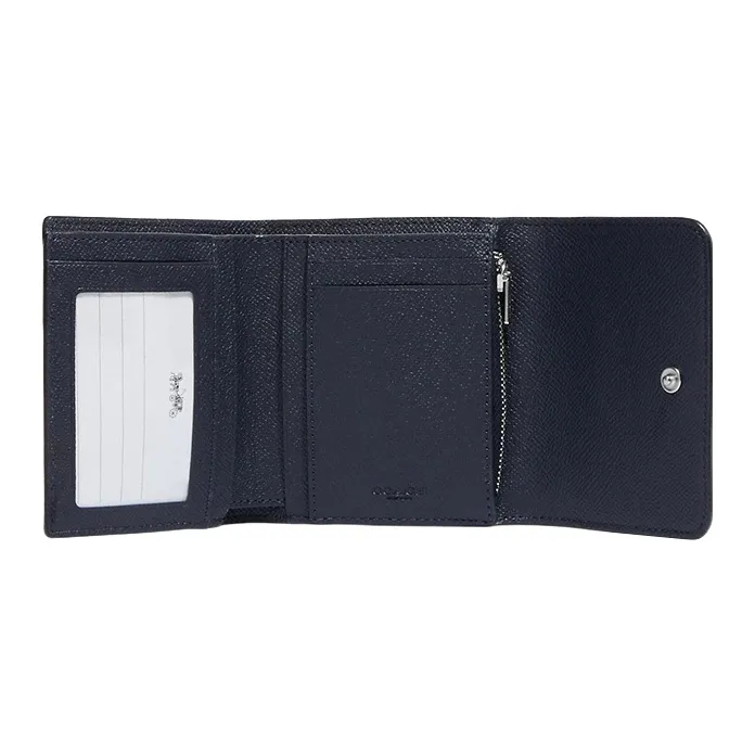 COACH Trifold Wallet Cross-Stitch Leather Card Holder Wallet Small Size Women's Blue-1