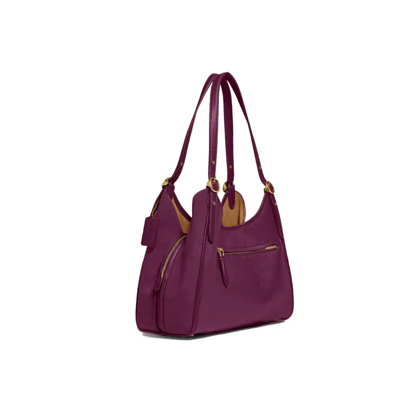 COACH Lori Grain Leather With Suede Shoulder Bag, Handbag, Shoulder Bag Women's Deep Berry Purple-1