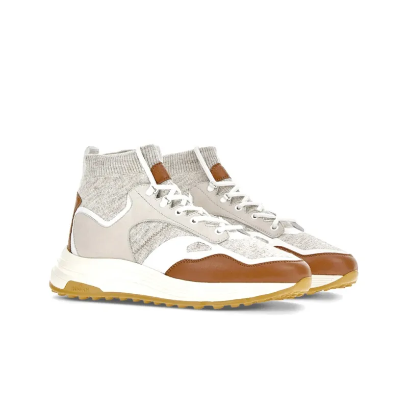 HOGAN Hyperlight Slip-Resistant High-Top Casual Shoes Men's White Beige Brown-2