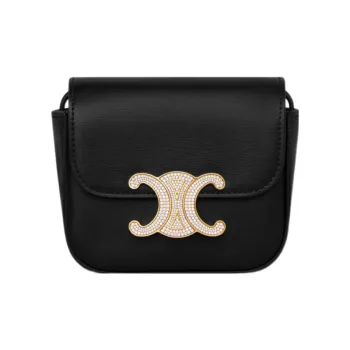 CELINE Triomphe Shiny Calfskin Shoulder Bag Crossbody Bag Mini Women's Black