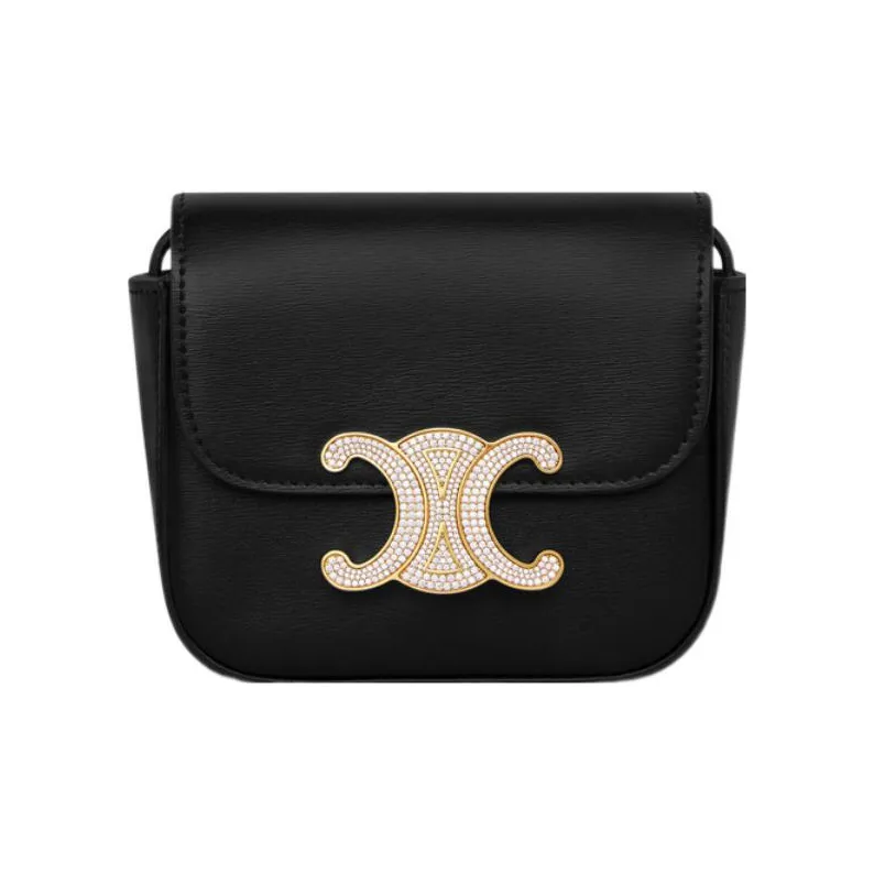CELINE Triomphe Shiny Calfskin Shoulder Bag Crossbody Bag Mini Women's Black-0