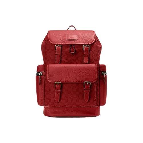 COACH Sprint Fabric With Pebbled Leather And Calfskin Backpack Large Size Men's Red