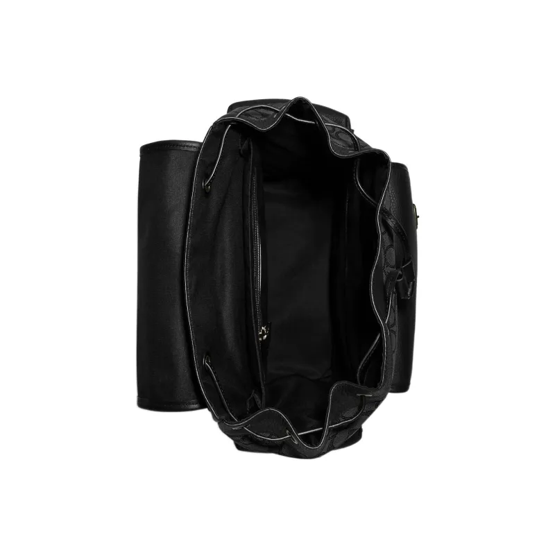 COACH Sprint Jacquard Fabric With Pebble Texture Cow Leather Backpack Tubas Women's Black-2
