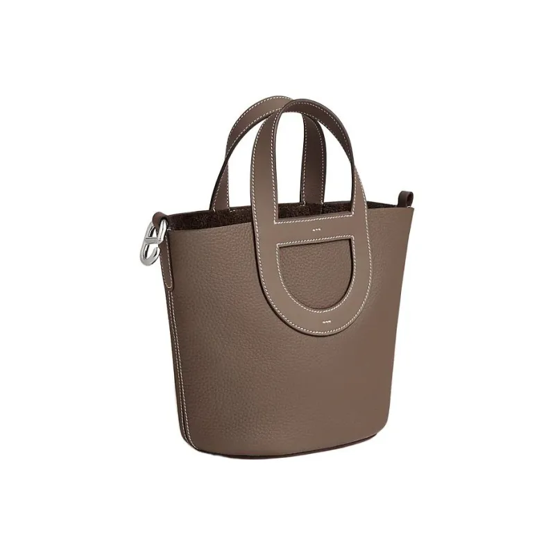HERMES In The Loop Clemence Bullhide With Swift Calfskin Basket Bag Handbag Bucket Bag Regular Women's Elephant Gray-2