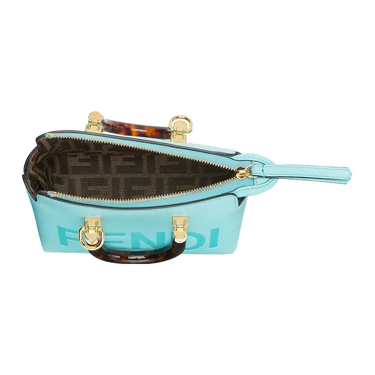 FENDI Cow Leather Boston Bag, Handbag, Shoulder Bag, Crossbody Bag Trumpets Women's Light Blue-3