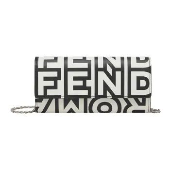 FENDI Nappa Cow Leather Wallet Women's Black/White