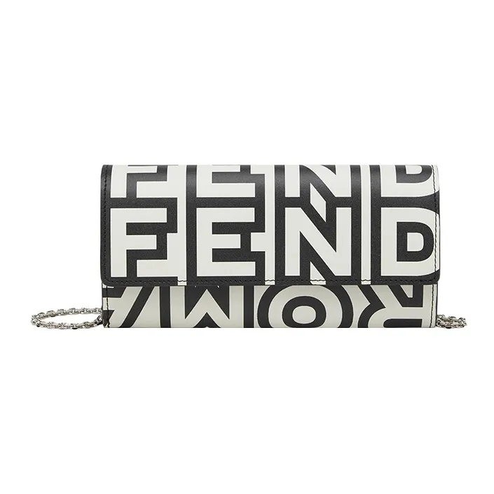 FENDI Nappa Cow Leather Wallet Women's Black/White-0