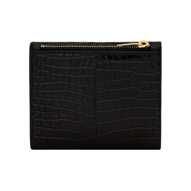 SAINT LAURENT UPTOWN Crocodile Pattern Cow Leather Wallet Trumpets Women's Black-3