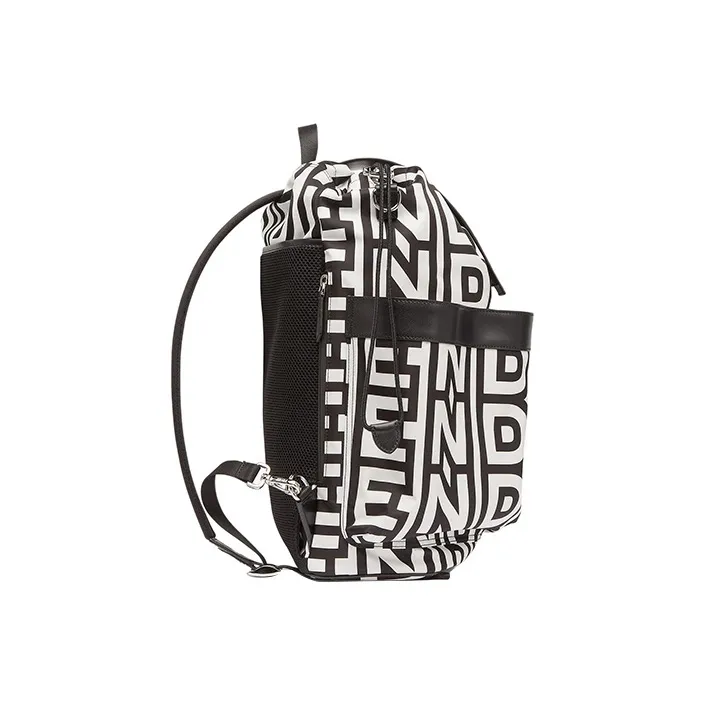 FENDI Cow Leather Backpack Large Size Men's Black/White-1