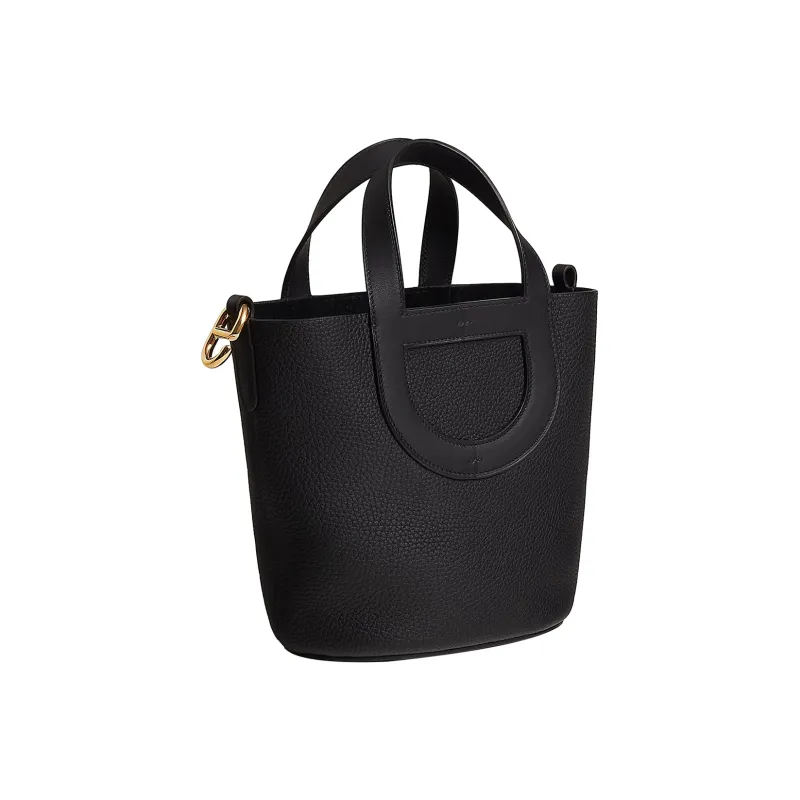 HERMES In The Loop Clemenc Bullhide With Swift Calfskin Basket Bag Bucket Bag Handbag Regular Women's Black-2