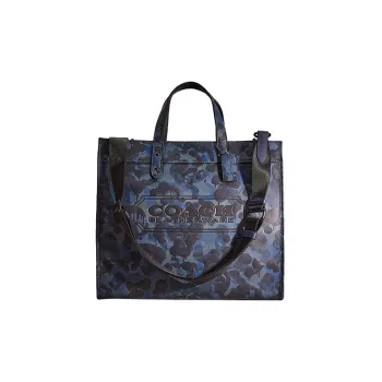 COACH Field Polished Pebbled Leather Tote Bag Shopping Bag Shoulder Bag Crossbody Bag Handbag Large Size Women's Blue