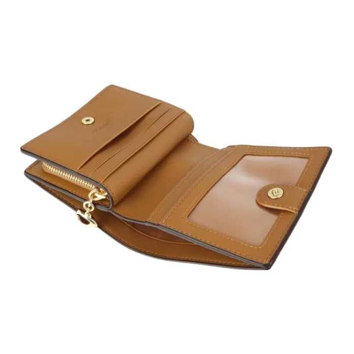 COACH Snap Wallet Iconic Coated Canvas With Smooth Leather Card Holder Wallet Regular Women's Khaki & Saddle Brown-2