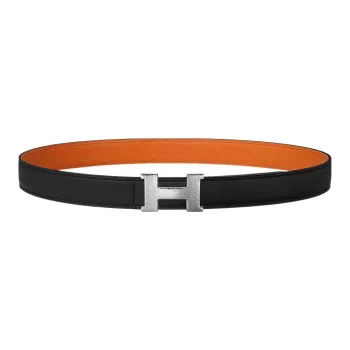 HERMES Letter H Logo Silver Buckle Togo Calfskin Double-Sided Leather Belt Women's Black Width: 2.4cm