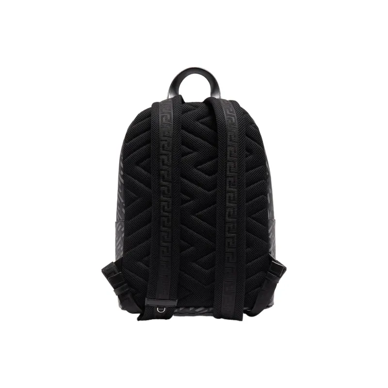 VERSACE Coated Canvas With Calfskin Backpack Regular Men's Black/Gray-3