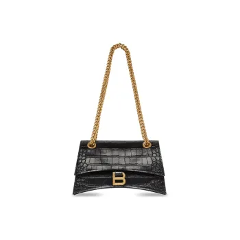 Balenciaga Crush Chain Shoulder Bag Small Crocodile Embossed Black