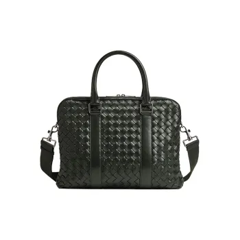 Bottega Veneta Cow Leather With Textile Portable One Shoulder Crossbody Briefcase Men's Dark Green