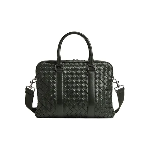 Bottega Veneta Cow Leather With Textile Portable One Shoulder Crossbody Briefcases Men's Dark Green