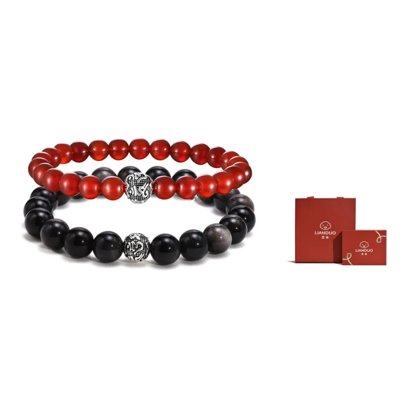 LIANDUO 925 Sterling Silver Black Obsidian Agate Bracelets Unisex-8