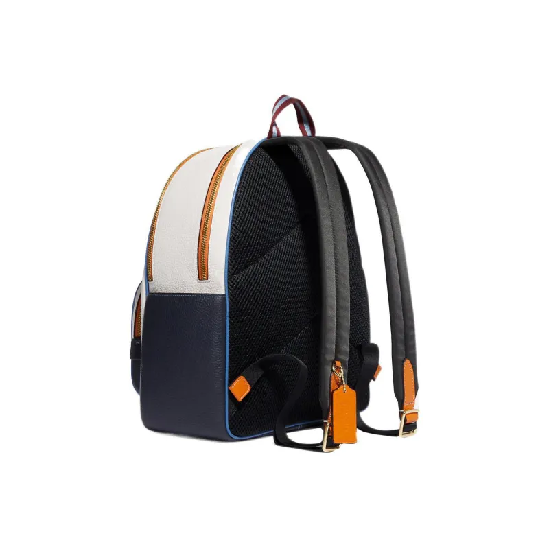 COACH Court Coated Canvas With Pebbled Leather Backpack Large Size Women's Khaki & Chalk White-1