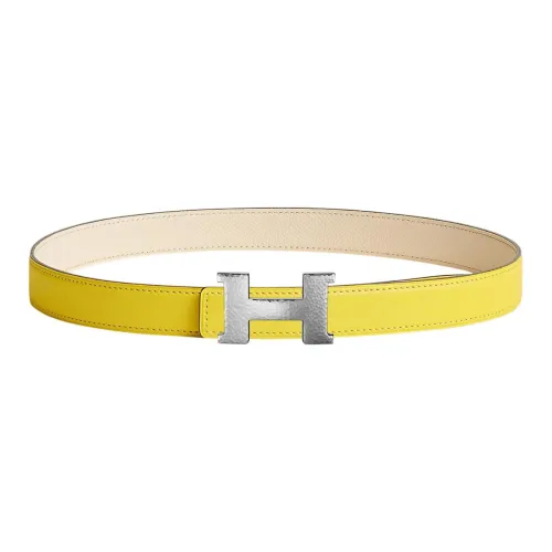 HERMES H Logo Silver Buckle Epsom Calfskin Double-Sided Leather Belt Women's Yellow Width: 2.4cm