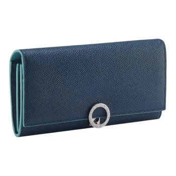 BVLGARI Bulgari Clip Calfskin Wallet Large Size Men's Blue