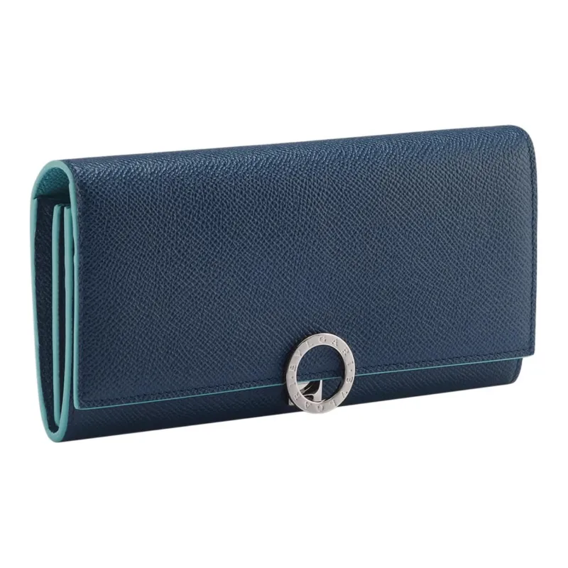 BVLGARI Bulgari Clip Calfskin Wallet Large Size Men's Blue-0