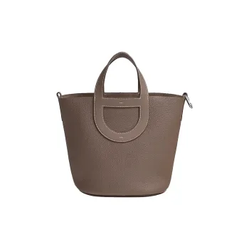 HERMES In The Loop Clemence Bullhide With Swift Calfskin Basket Bag Handbag Bucket Bag Regular Women's Elephant Gray