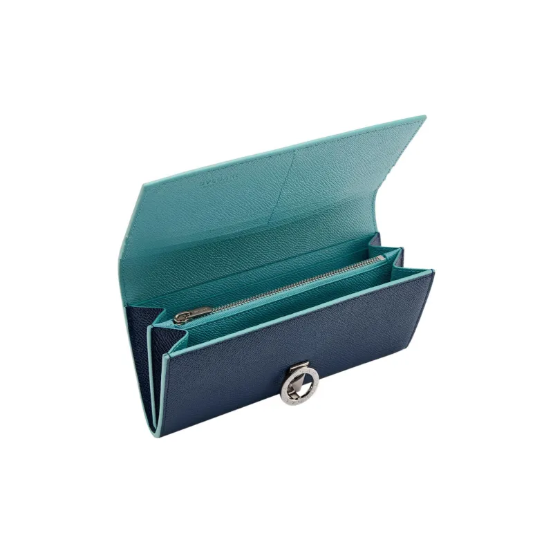 BVLGARI Bulgari Clip Calfskin Wallet Large Size Men's Blue-2