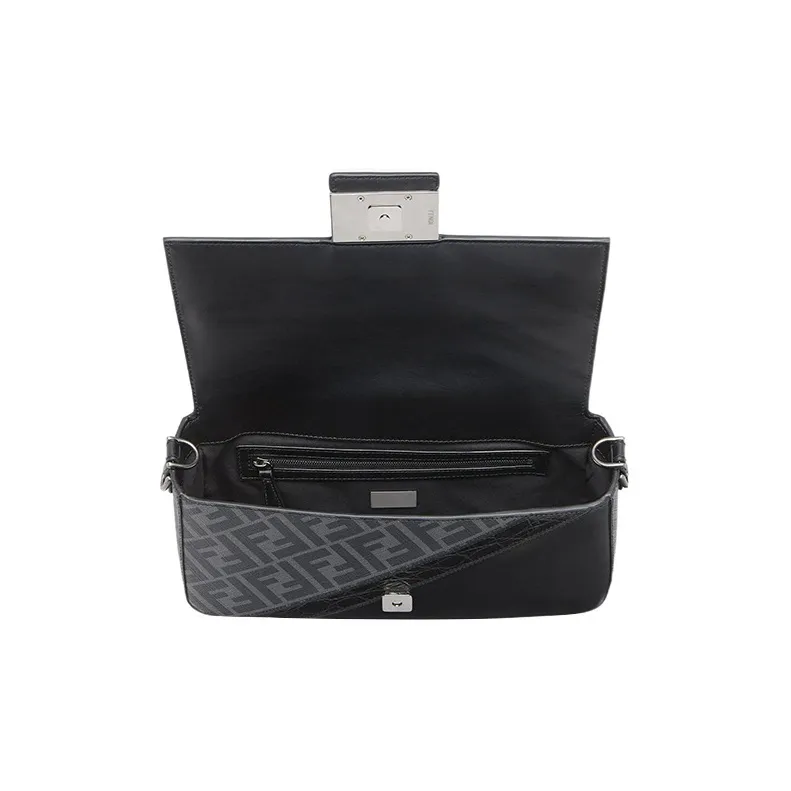 FENDI Baguette Cow Leather Shoulder Bag Crossbody Bag Handbag Men's Black-3