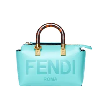 FENDI Cow Leather Boston Bag, Handbag, Shoulder Bag, Crossbody Bag Trumpets Women's Light Blue