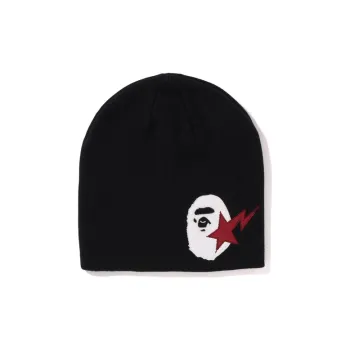 A BATHING APE Sta Ape Head Leather Patched Knit Beanie