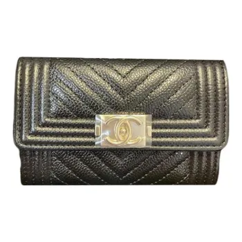 CHANEL Leboy Grain Embossed Calfskin Card Holder, Wallet Women's Black