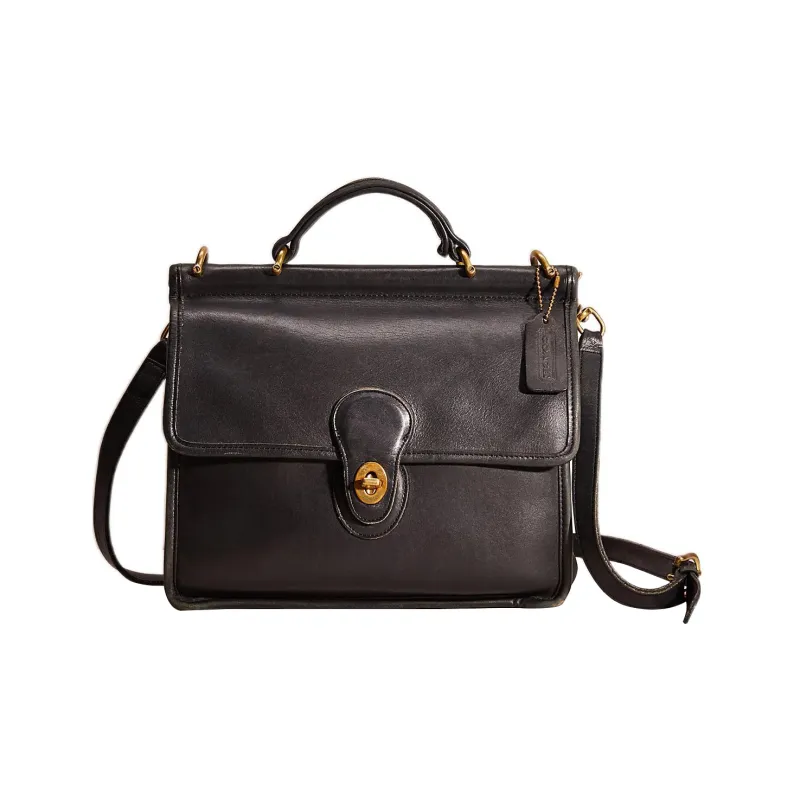 COACH Willis Leather Handbag, Shoulder Bag, Crossbody Bag Large Size Women's Black-0