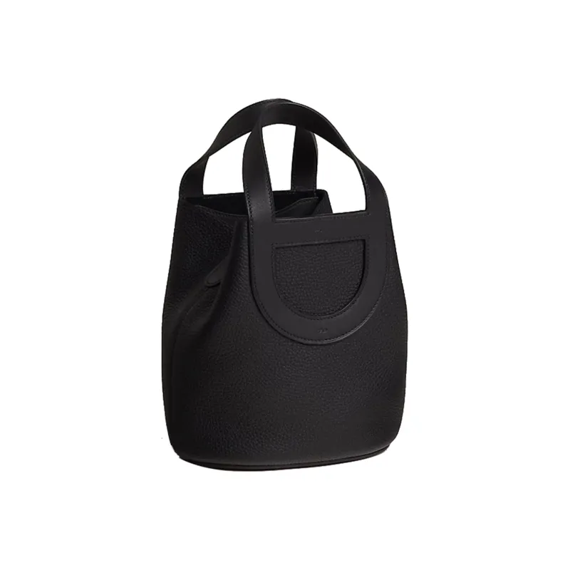 HERMES In The Loop Clemence Bullhide With Swift Calfskin Basket Bag, Bucket Bag, Handbag Regular Women's Black-1