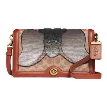 COACH Disney Collaboration Riley Canvas With Leather Shoulder Bag Crossbody Bag Medium Size Women's Tan/Rusty