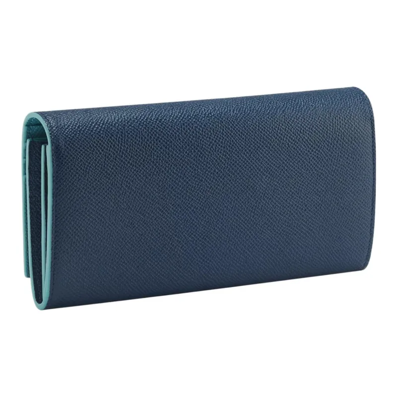 BVLGARI Bulgari Clip Calfskin Wallet Large Size Men's Blue-1